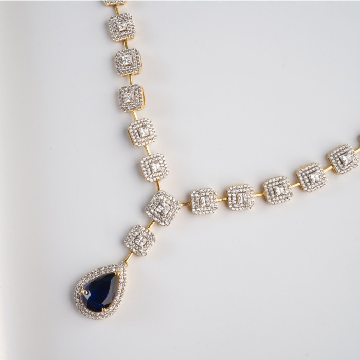 Blue Sapphire Drop Diamond Necklace