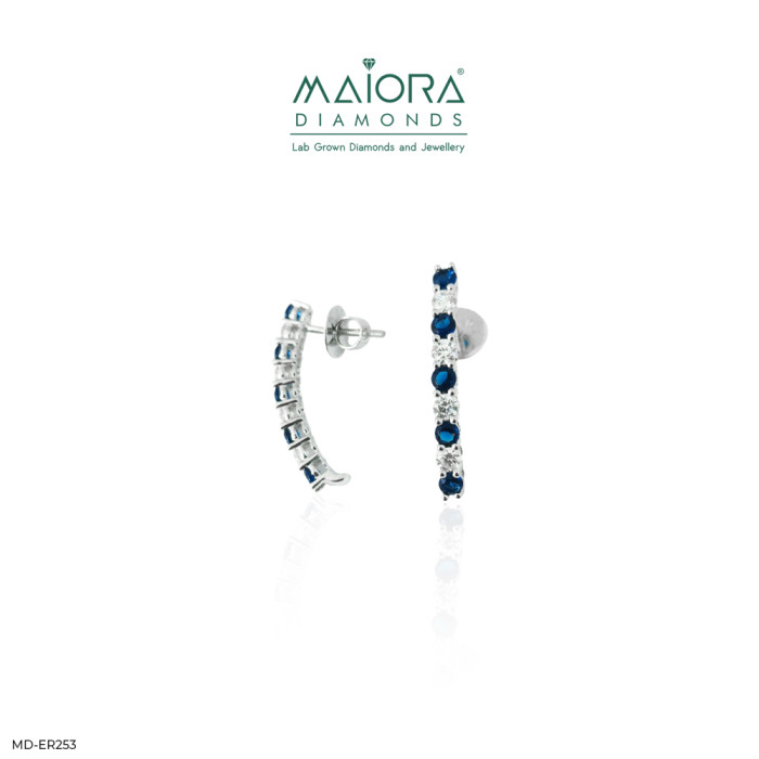 Blue Sapphire and  Hoop Diamond Earrings