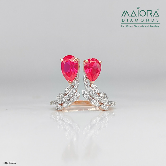 Pear Cut Created Pink Stone Cocktail Diamond Rings