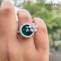 Floral Green Stone Diamond Ring 